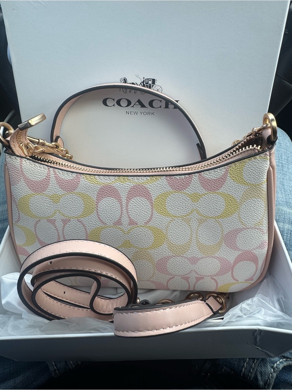 Coach Pastel Pink & Cream Signature Shoulder Bag - Picture 3 of 3
